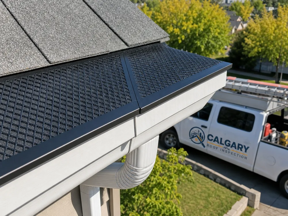 Gutter guard cut and overlapped cleanly around an outside corner without debris gaps