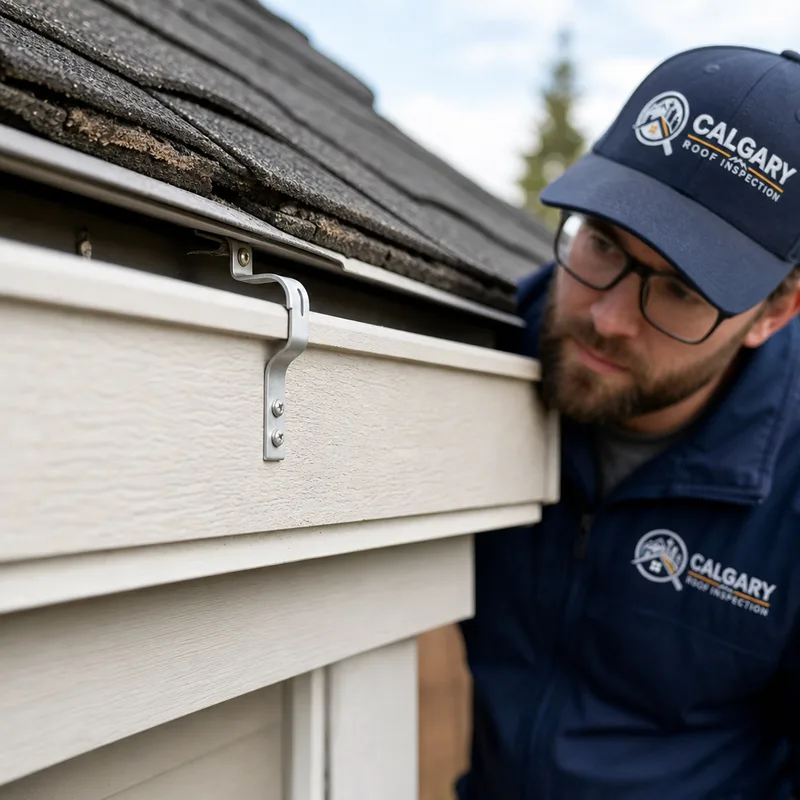 Close detail of gutter hanger placement and the clean edge along a fascia board